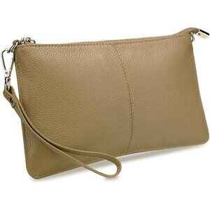 RFID Blocking Khaki Chain Wristlet Purse Women Small Clutch Zipper Pocket
